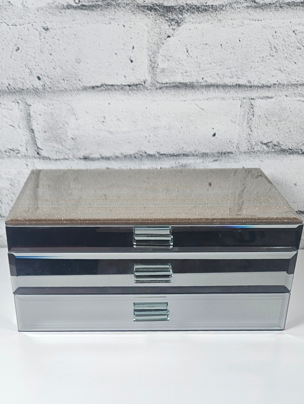 Mirrored Jewelry Box Organizer Drawer Vanity Storage Case Glam Decor